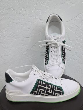 Balmain White Sneakers with Black & Green Trim